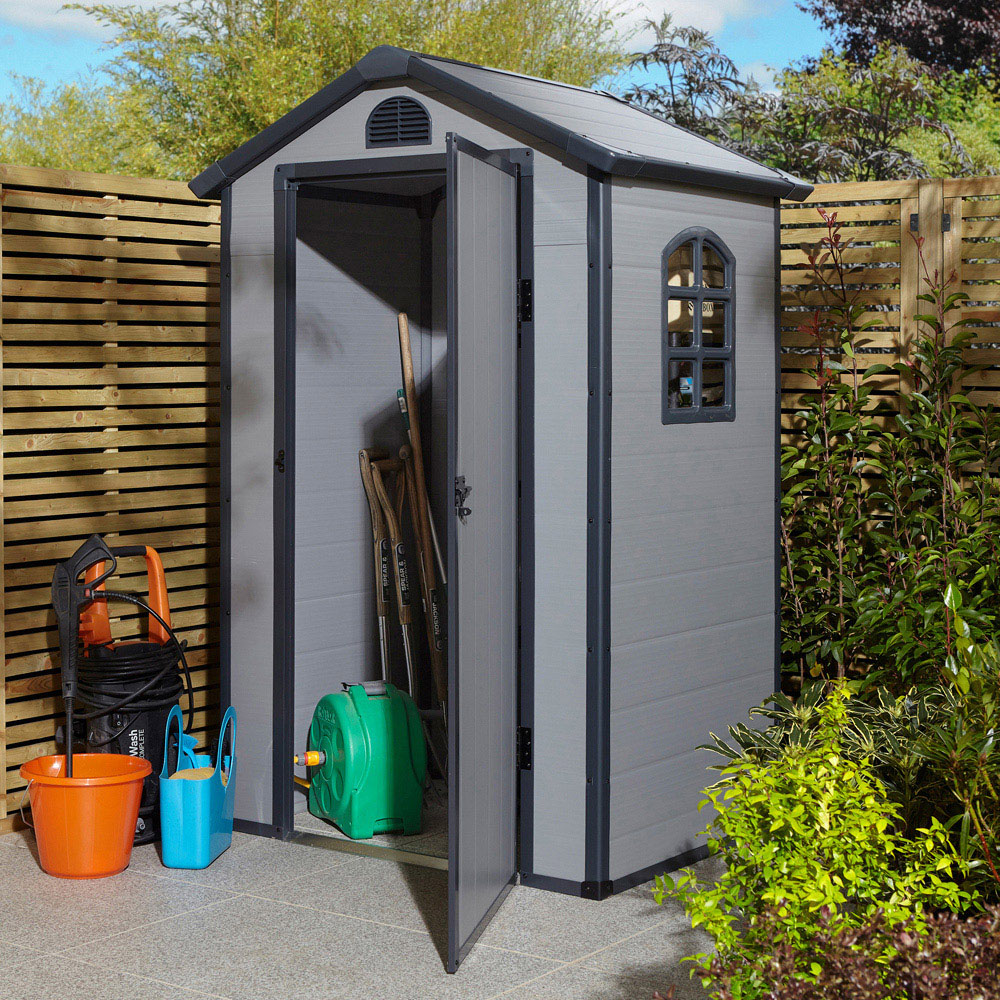 Rowlinson Airevale Plastic Apex Shed Light Grey with Foundation Kit 4 x 3ft Image 9