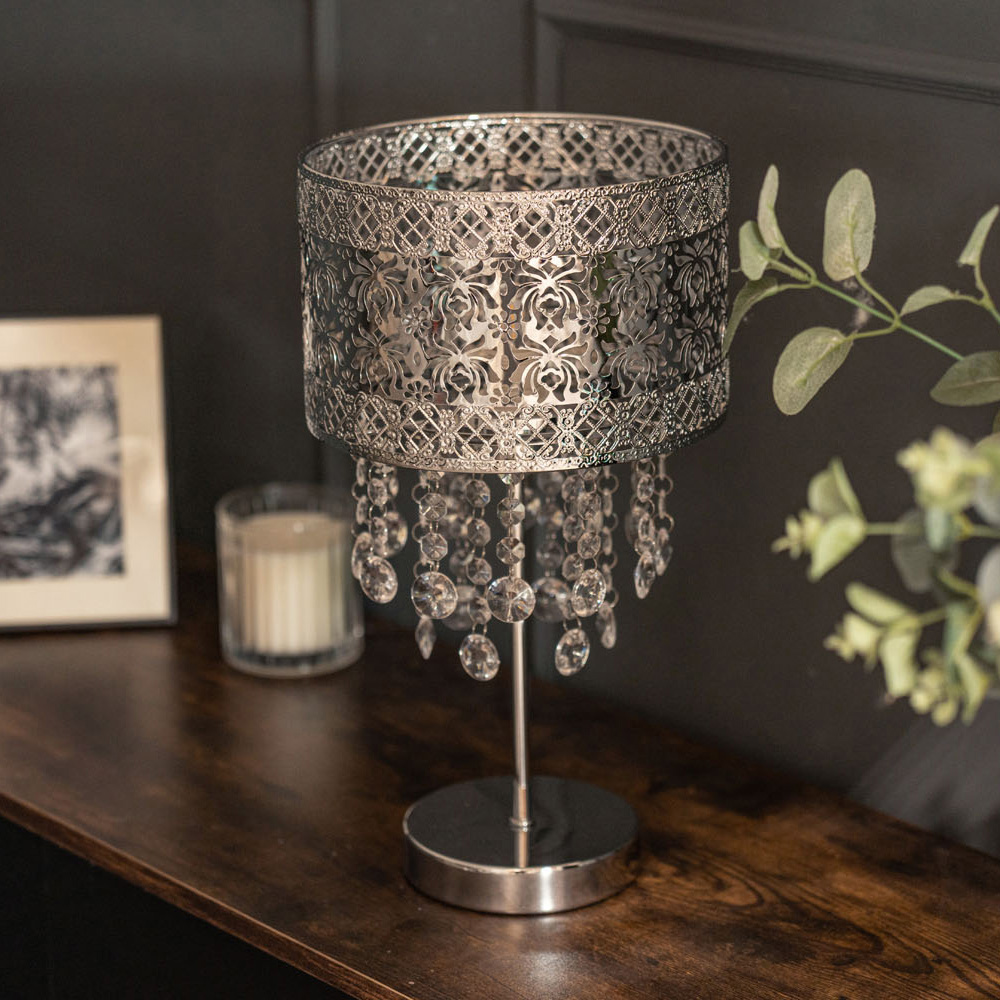 ValueLights Enna Silver Cut Shade Metal LED Table Lamp Image 5