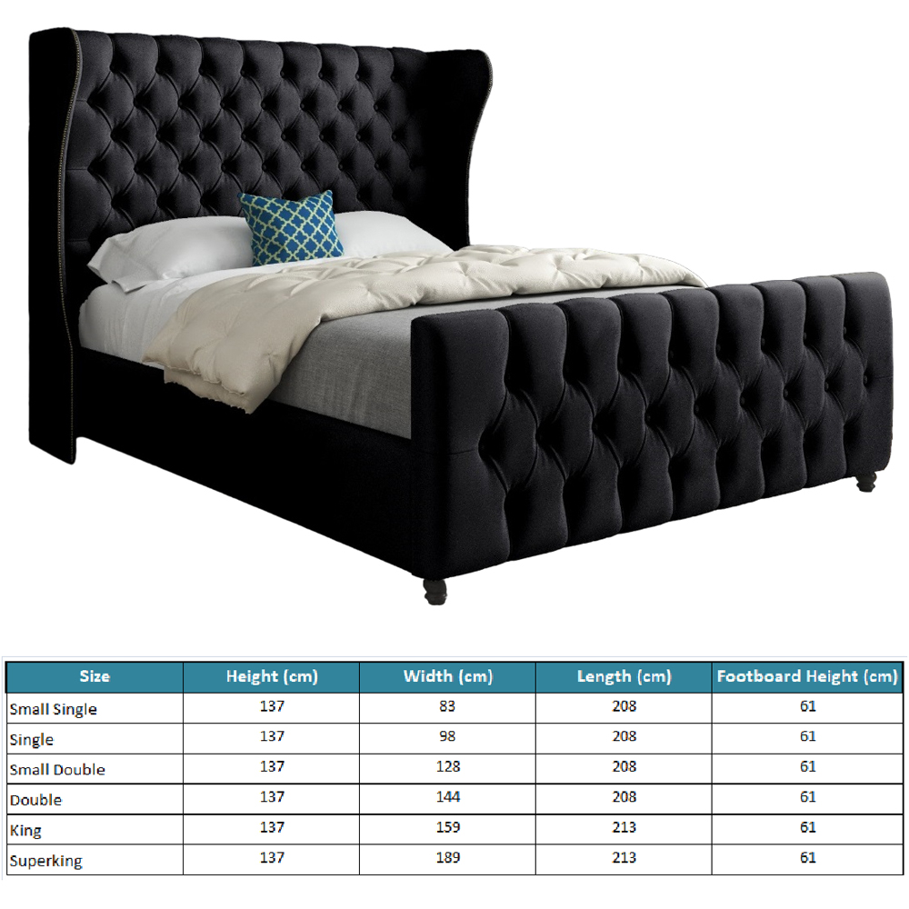Donati Black Single Velvet Upholstered Bed Frame with Straight Curved Top Headboard Image 7