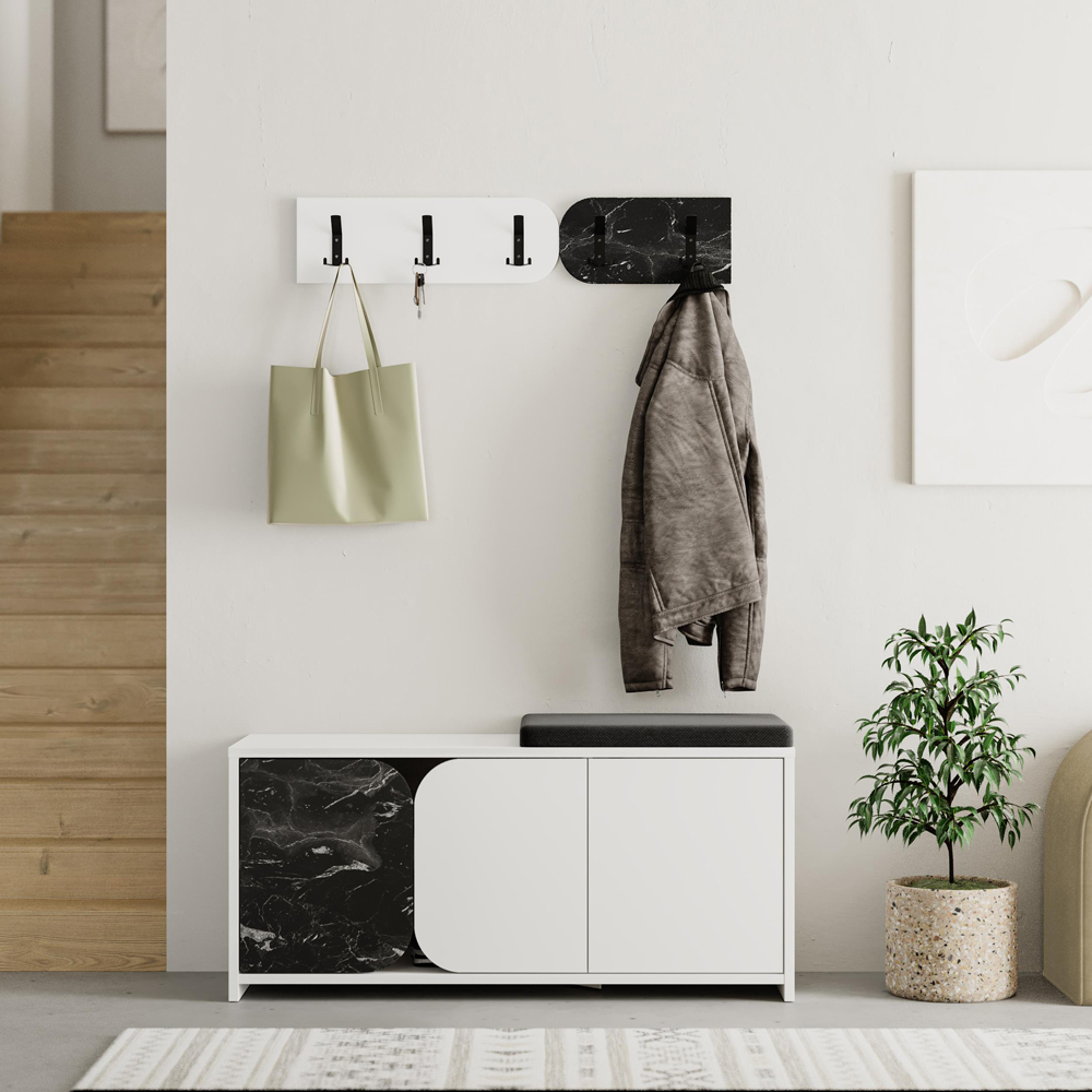 Decortie Moni 3 Door Black and White Shoe Cabinet with Coat Hanger Hook Image 5