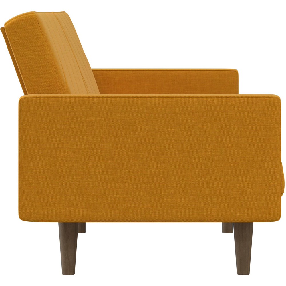 Dorel Paxson 3 Seater Linen Mustard Sofa Bed with Wooden Feet | Homebase