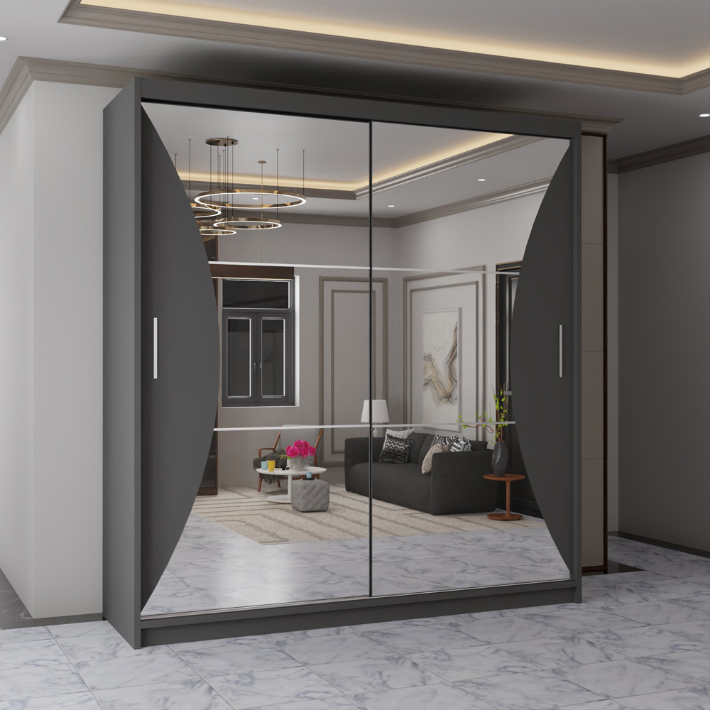Sliding Wardrobes 4U California 2 Door Grey Wide Curved Mirrored Wardrobe Image 3