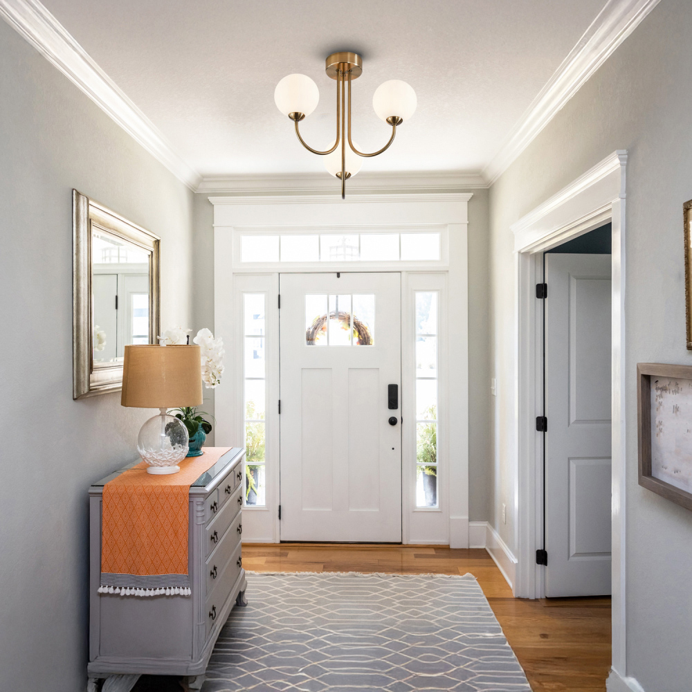 Happy Homewares Antique Brass Ceiling Light with Opal White Globe Glass Shade Image 2