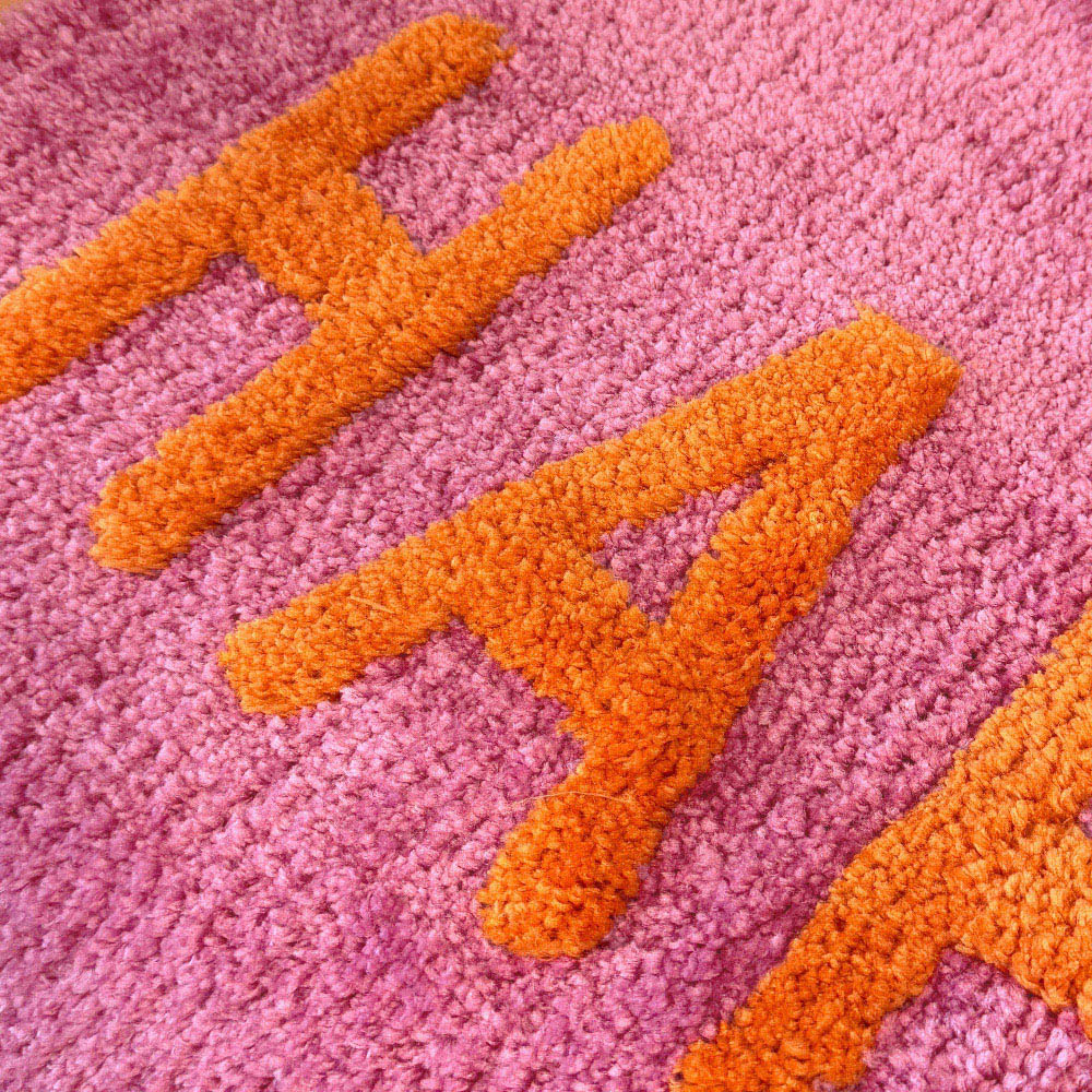 Mooky Mats Colourful Happy Slogan Pink and Orange Non Slip Bath Mat 50 x 80cm Image 3