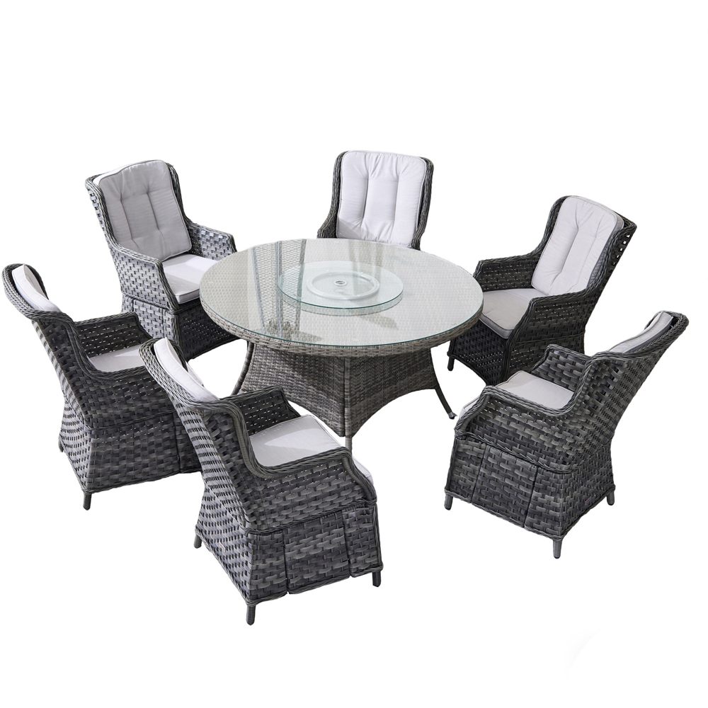 Direct wicker Grey 6 Seater Rattan Aluminium Garden Dining Set with Lazy Susan Image 2
