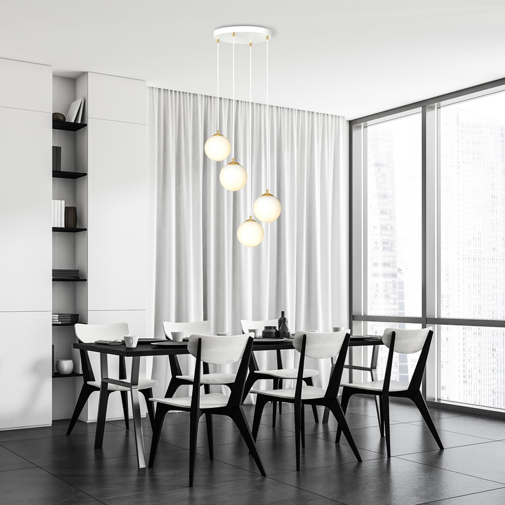 Emibig Royal 4 Light White Shade White and Gold E14 Ceiling Pendant Light Image 6