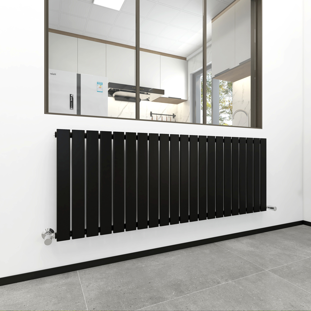 Black 4484 BTU Single Flat Panel Vertical Column Radiator 600 x 1428mm Image 2