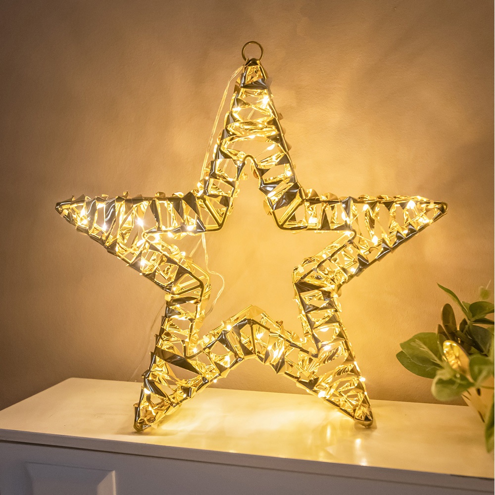The Christmas Centre 100 Warm White LED Pre-Lit Gold Laser Light-Up Star 35cm Image 8