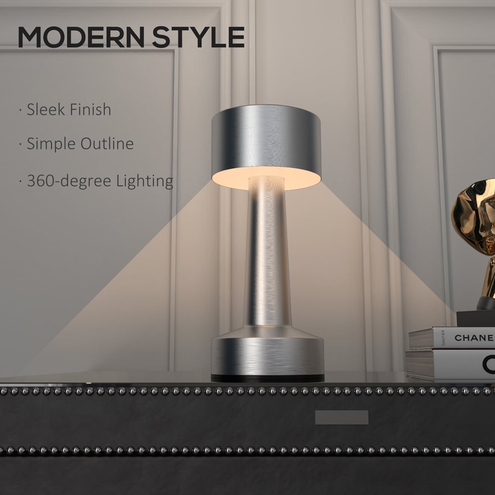 Portland Silver LED Battery Operated Table Lamp Image 6