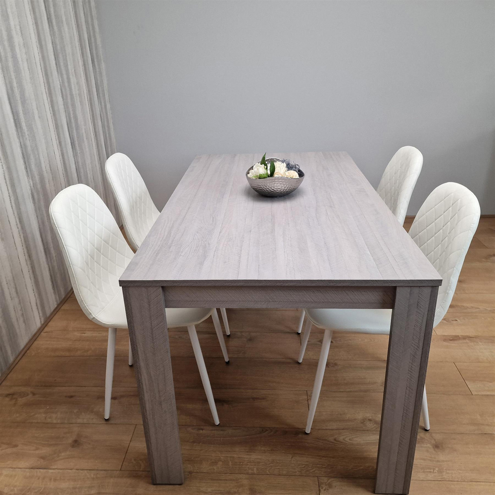 Portland Leather and Wood 4 Seater Dining Set Grey and White Image 2