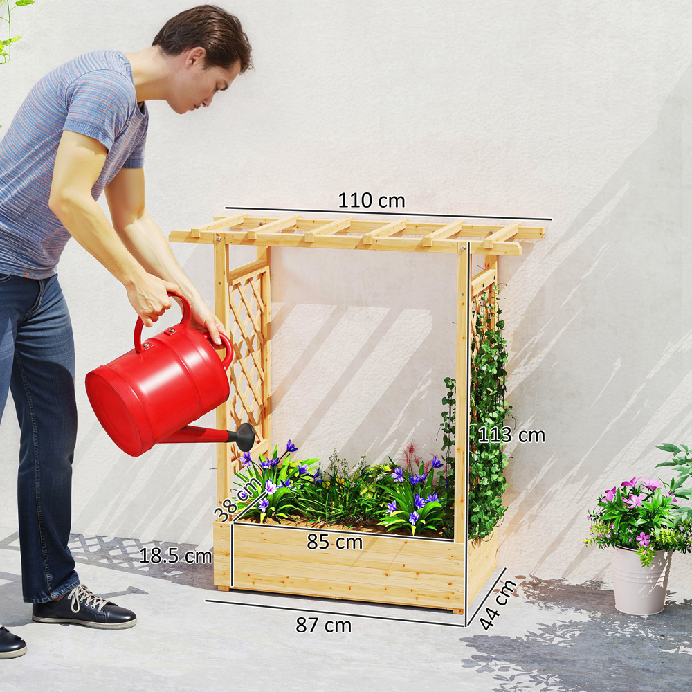 Outsunny Natural Raised Garden Bed with Trellis 113 x 110 x 44cm Image 9