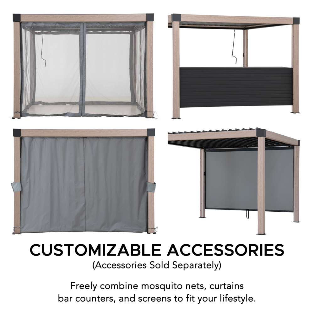 Sunjoy 3 x 3m Solar LED Beige Aluminium Hardtop Adjustable Louvred Pergola Image 2