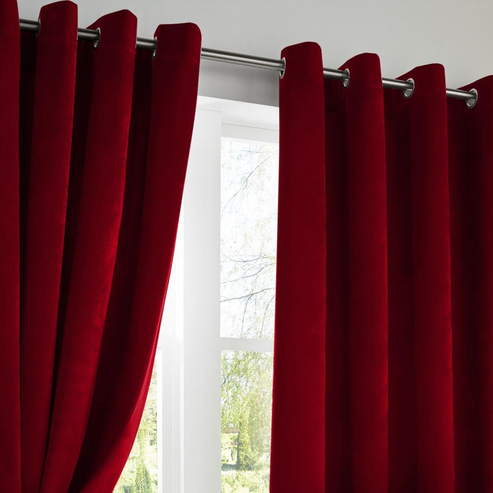 Alan Symonds Red Velvet Blackout Ring Top Eyelet Curtains 168 x 229cm Image 2