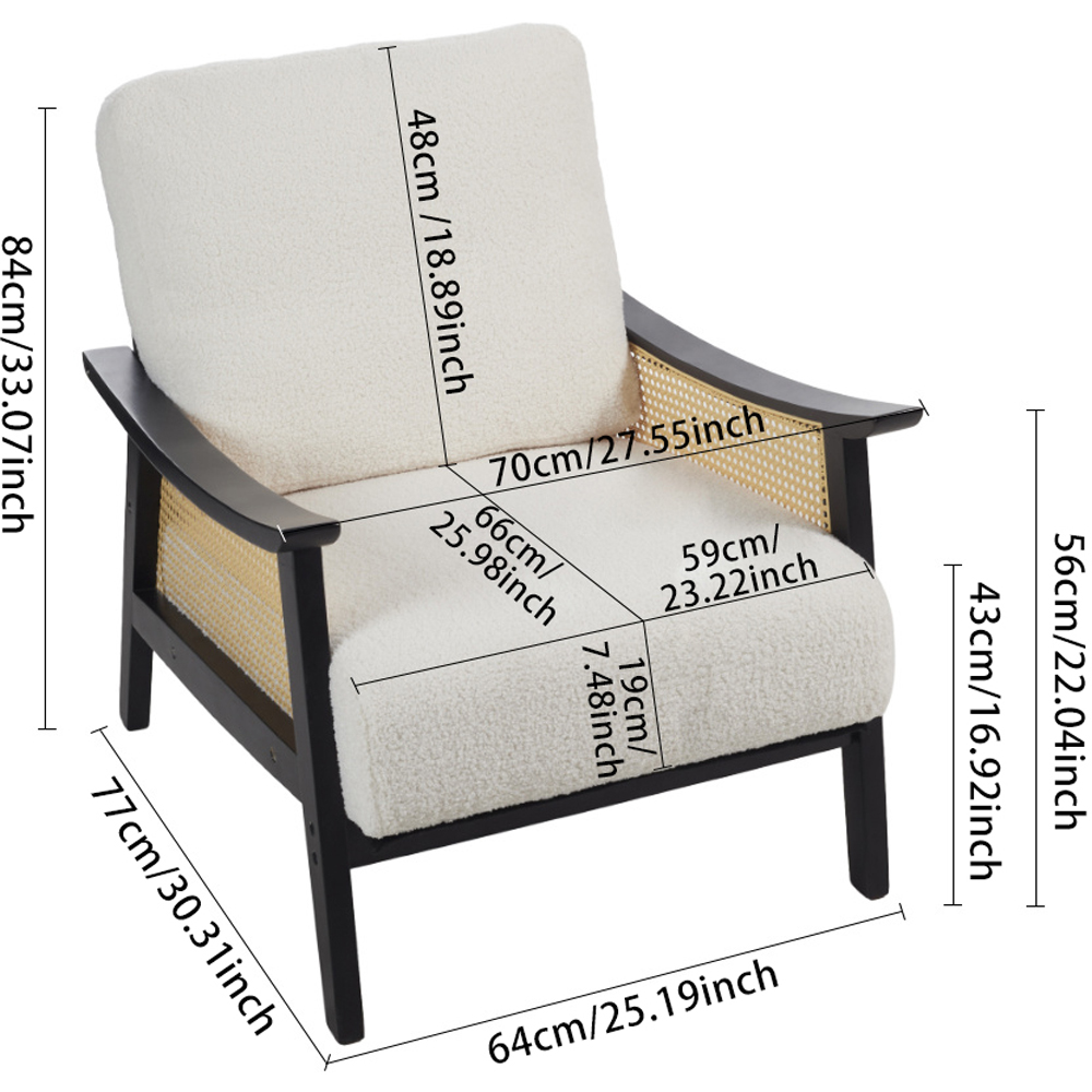 Living and Home White Teddy Near Fur Cushion Mid Century Rattan Armchair Image 8