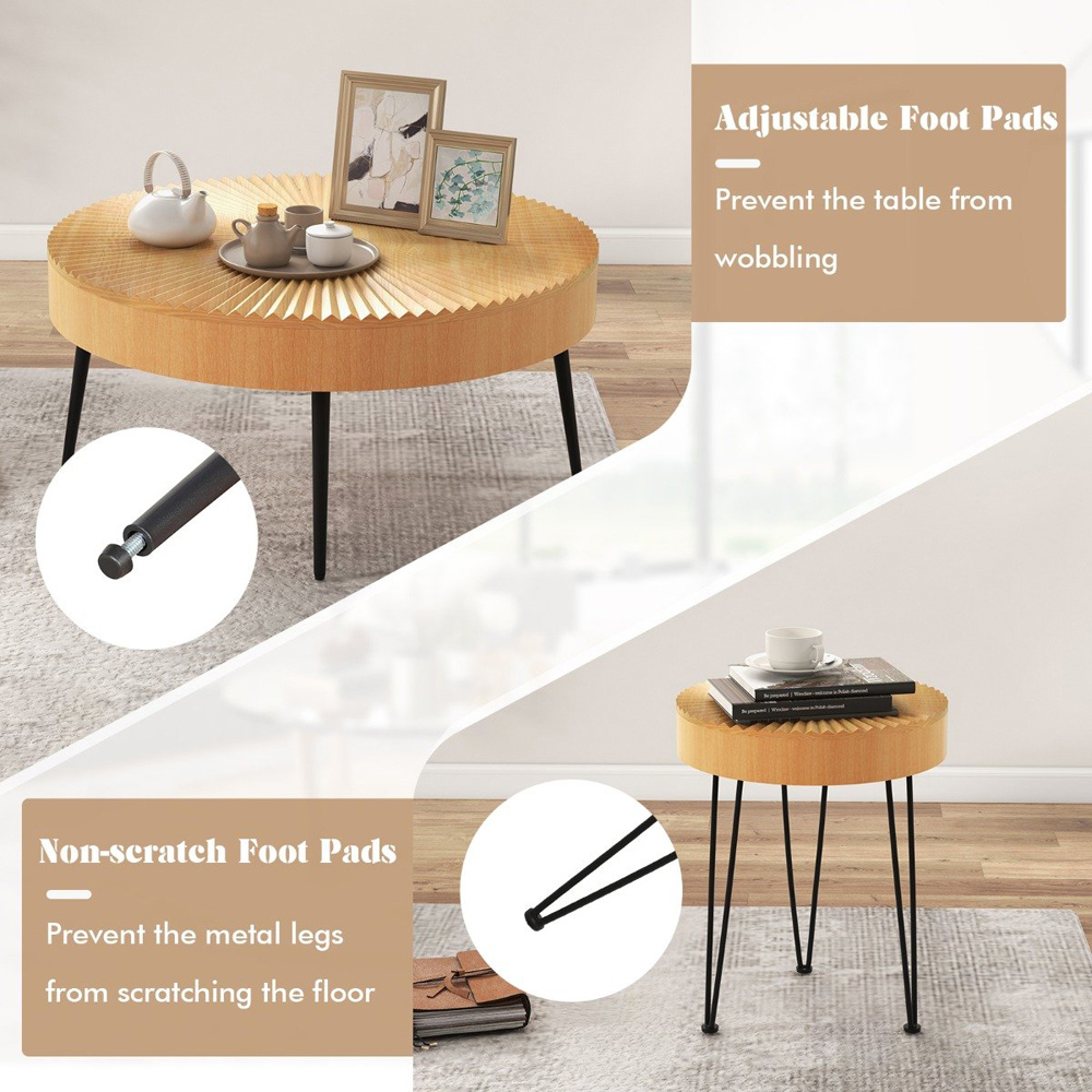 Costway Boho Farmhouse Coffee Table Set of 2 Image 6