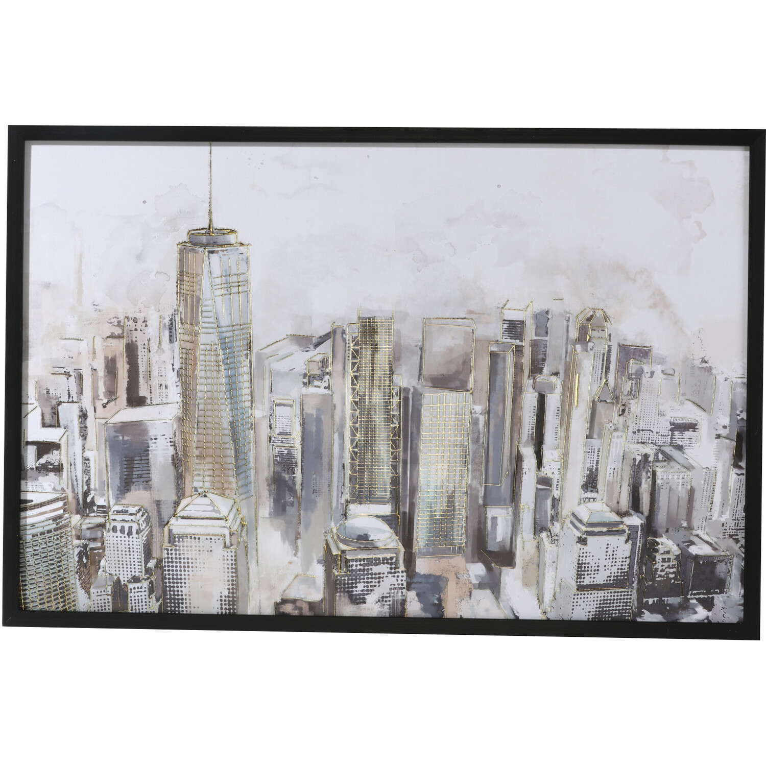 Metallic Illustrated City Framed Art  - Neutral Image 1