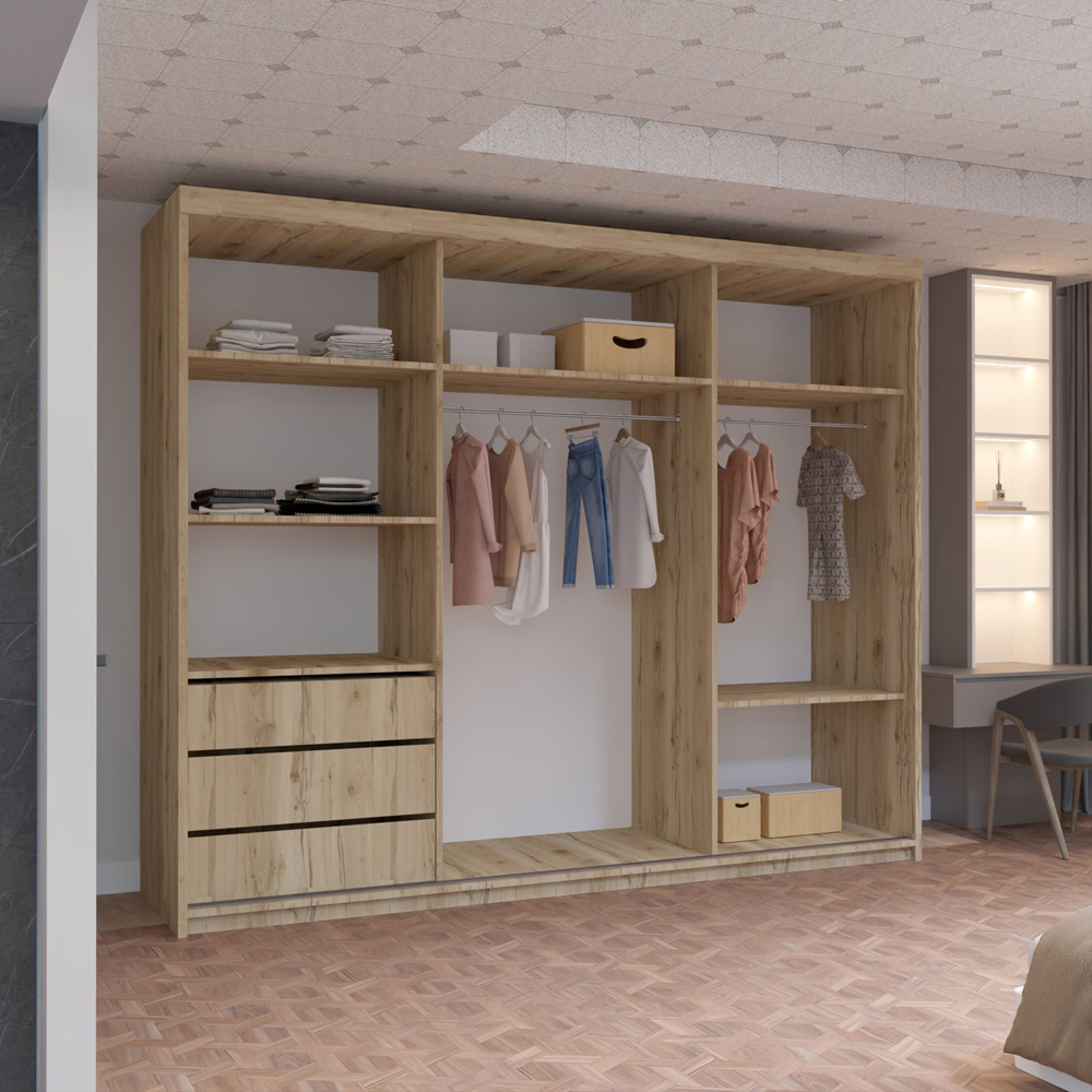M N Furniture Roman 3 Door Oak Mirrored Sliding Wardrobe 250cm Image 3