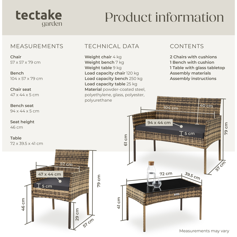 tectake Palese 4 Seater Nature Rattan Garden Sofa Set Image 9