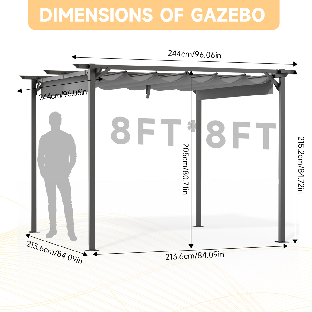 Rattrix 2.4 x 2.4m Grey Pergola with Retractable Canopy Image 7