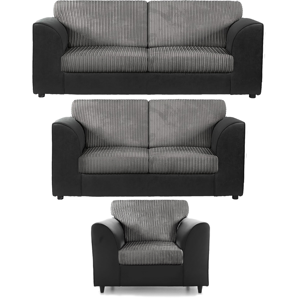 Luxor 6 Seater Black and Grey Jumbo Cord Full Back Sofa Suite Image 2