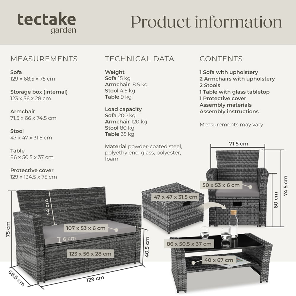 tectake Modena 4 Seater Grey Garden Furniture Set Image 9