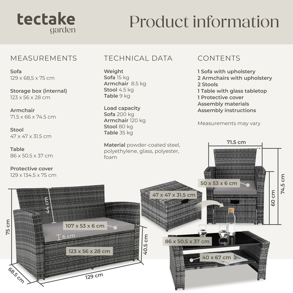 tectake Modena 4 Seater Grey Garden Furniture Set Image 6