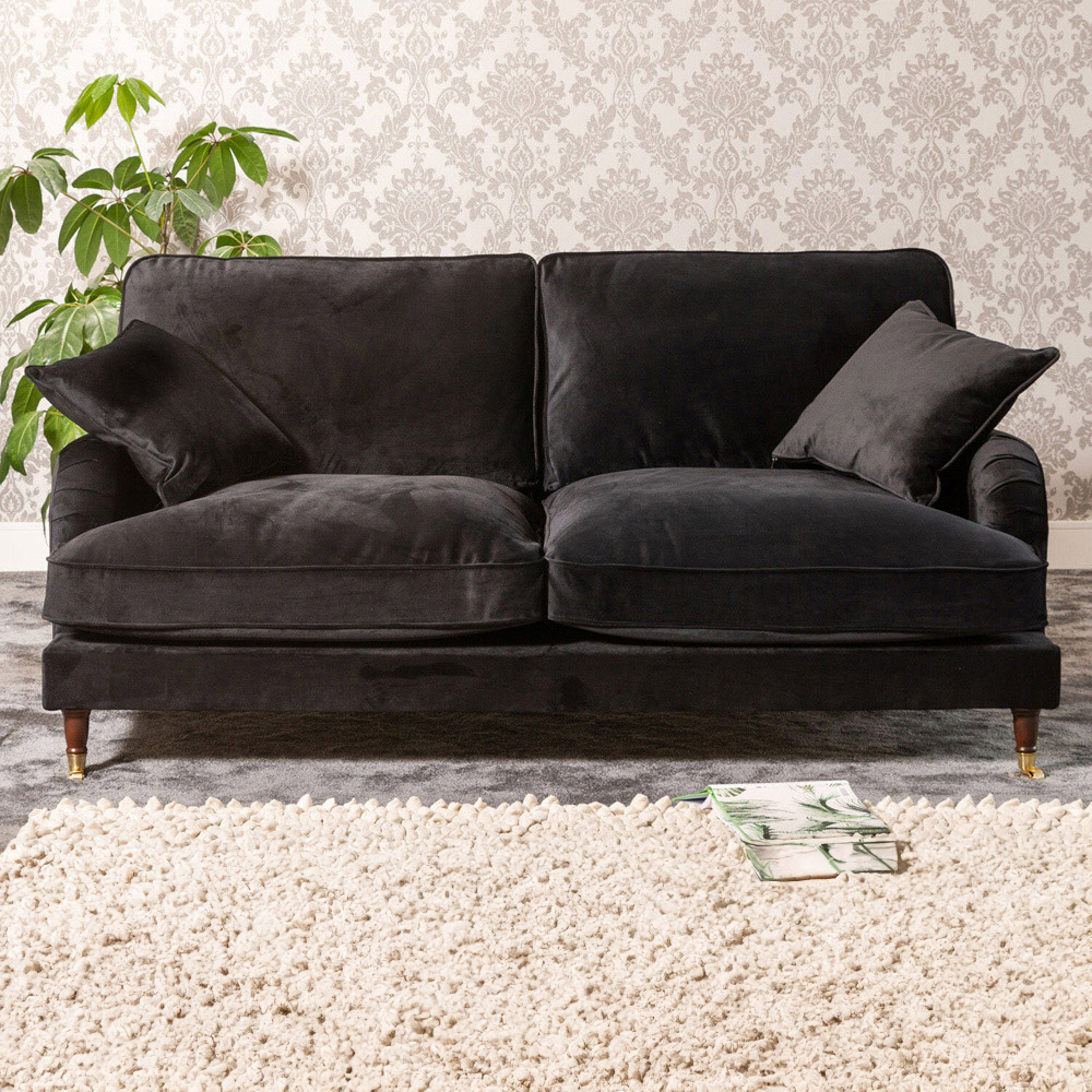 Mackenzie 2 Seater Black Plush Velvet Sofa Image 1