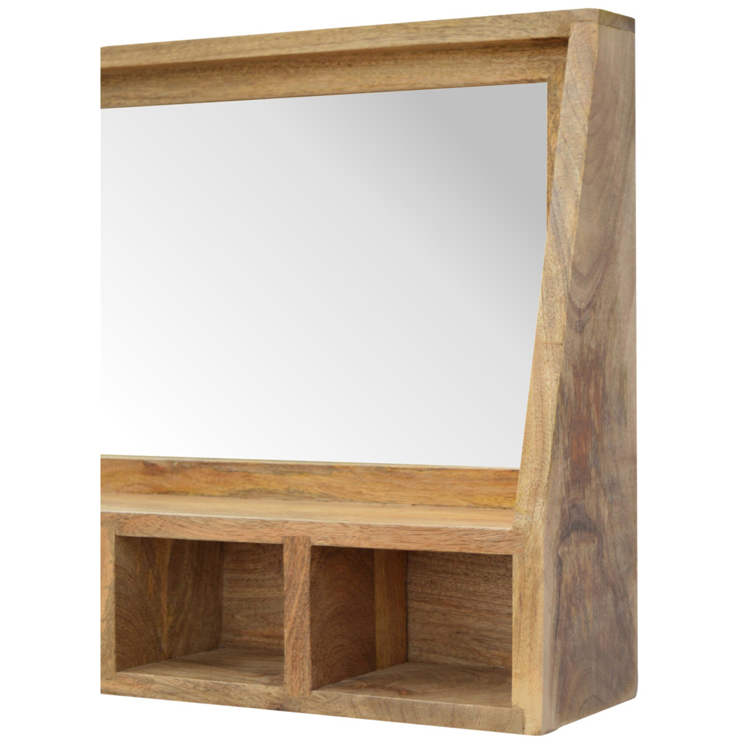 Artisan Furniture Solid Oak Wood Beige 5 Shelf Floating Shelf with Mirror Image 5