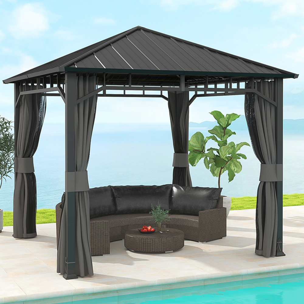 Outsunny 3 x 3m Black Galvanised Steel Hardtop Gazebo Image 1
