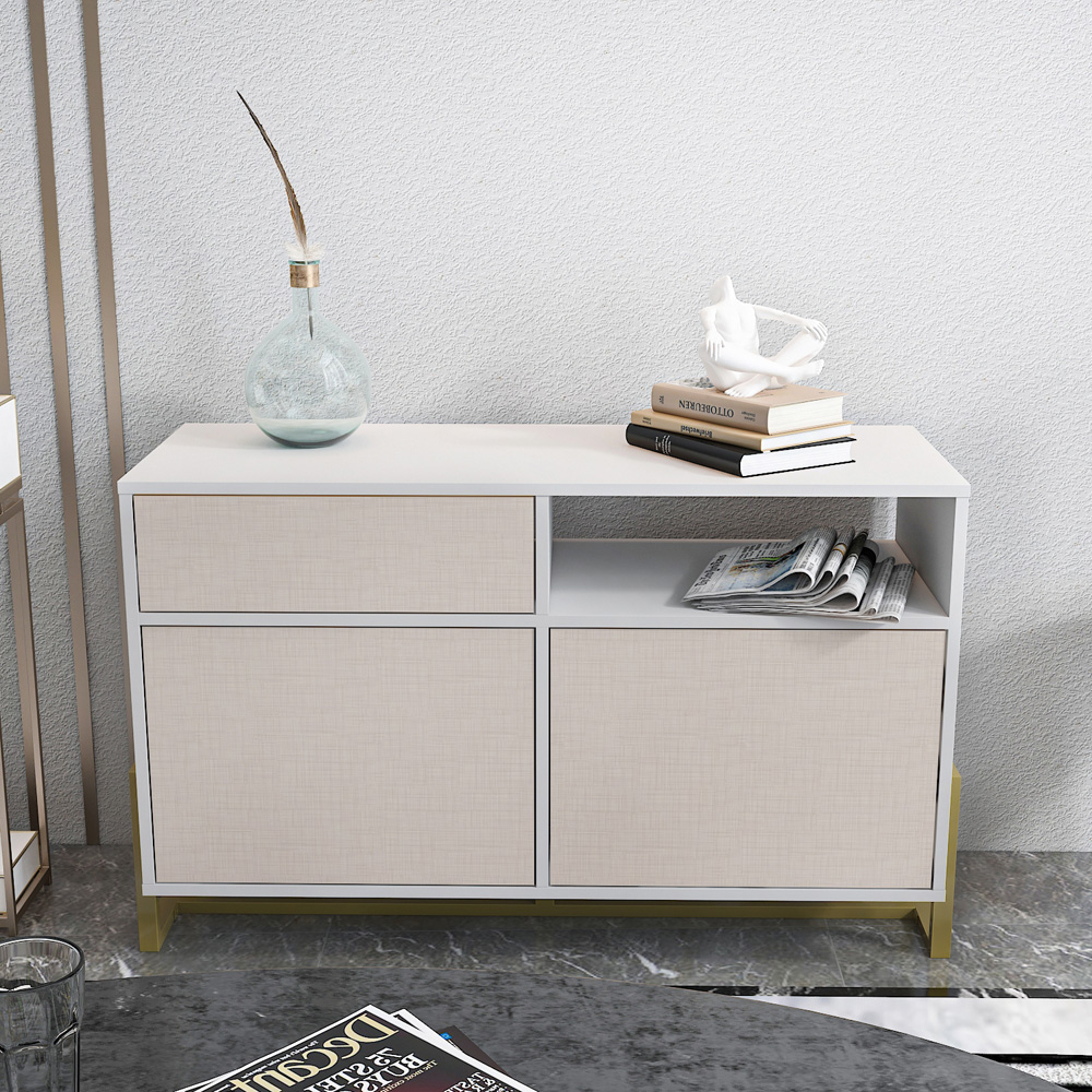 Decorotika Utopie 3 Door Singe Shelf White and Beige Modern Storage Cabinet Image 6