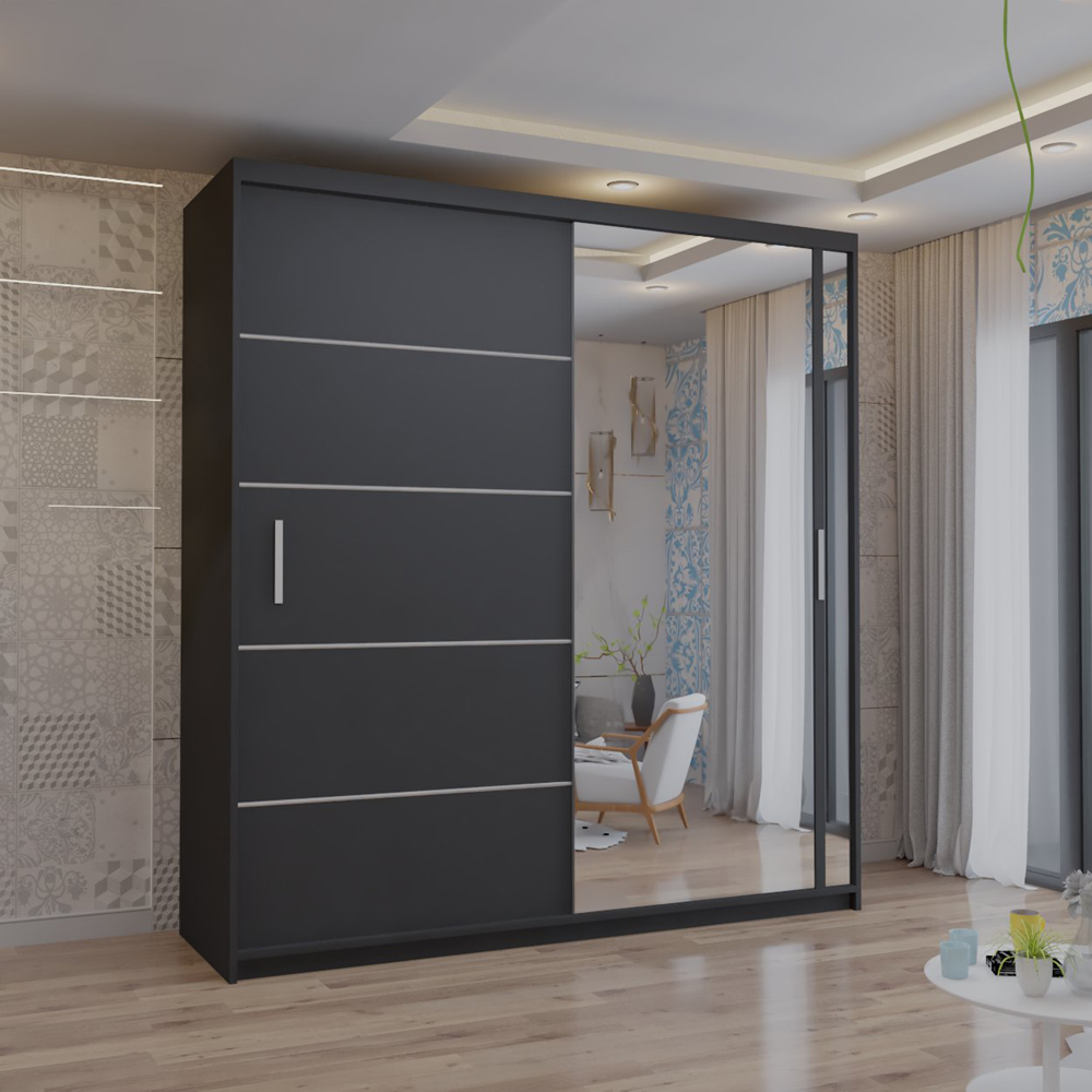 M N Furniture Venece 2 Door Black Mirrored Sliding Wardrobe 180cm Image 4