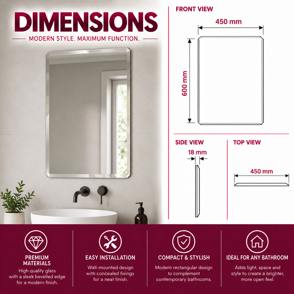 Go Bathrooms Tula Frameless Bevelled Bathroom Mirror 600 x 450mm Image 5
