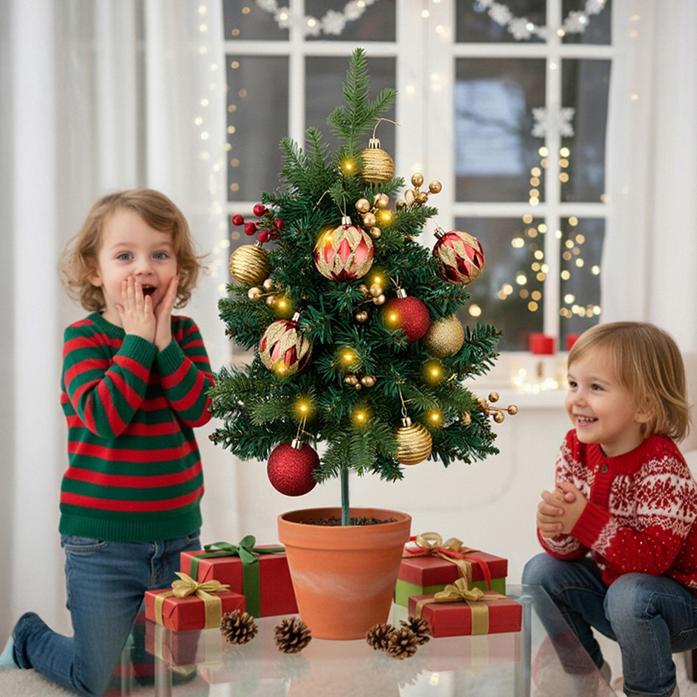 Living and Home Pre-Lit Artificial Christmas Tree with Baubles and Berries 2.3ft 2 Pack Image 7