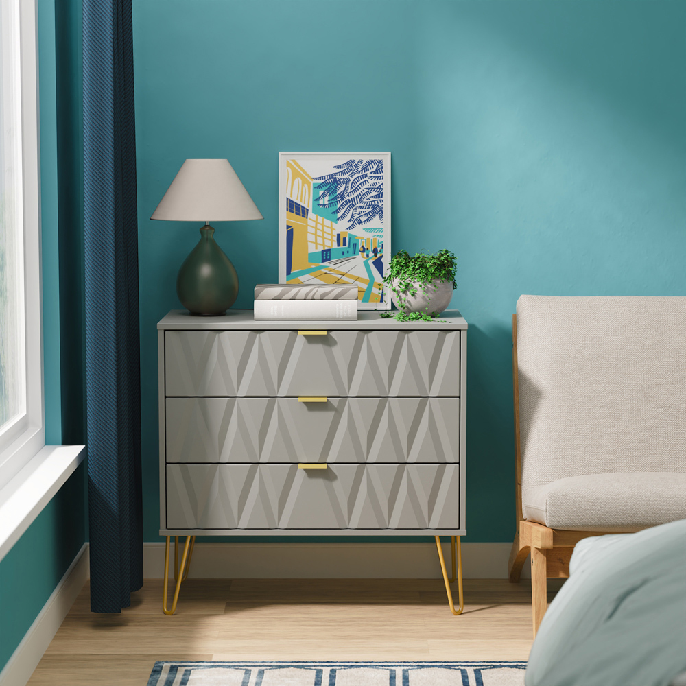 Crowndale Diamond 3 Drawer Dusk Grey Chest of Drawers Ready Assembled Image 7