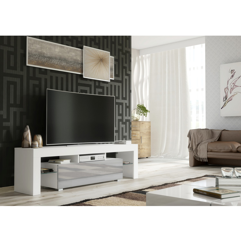 Creative Furniture Aria White and Grey Gloss Single Door 3 Shelf TV Unit Image 3
