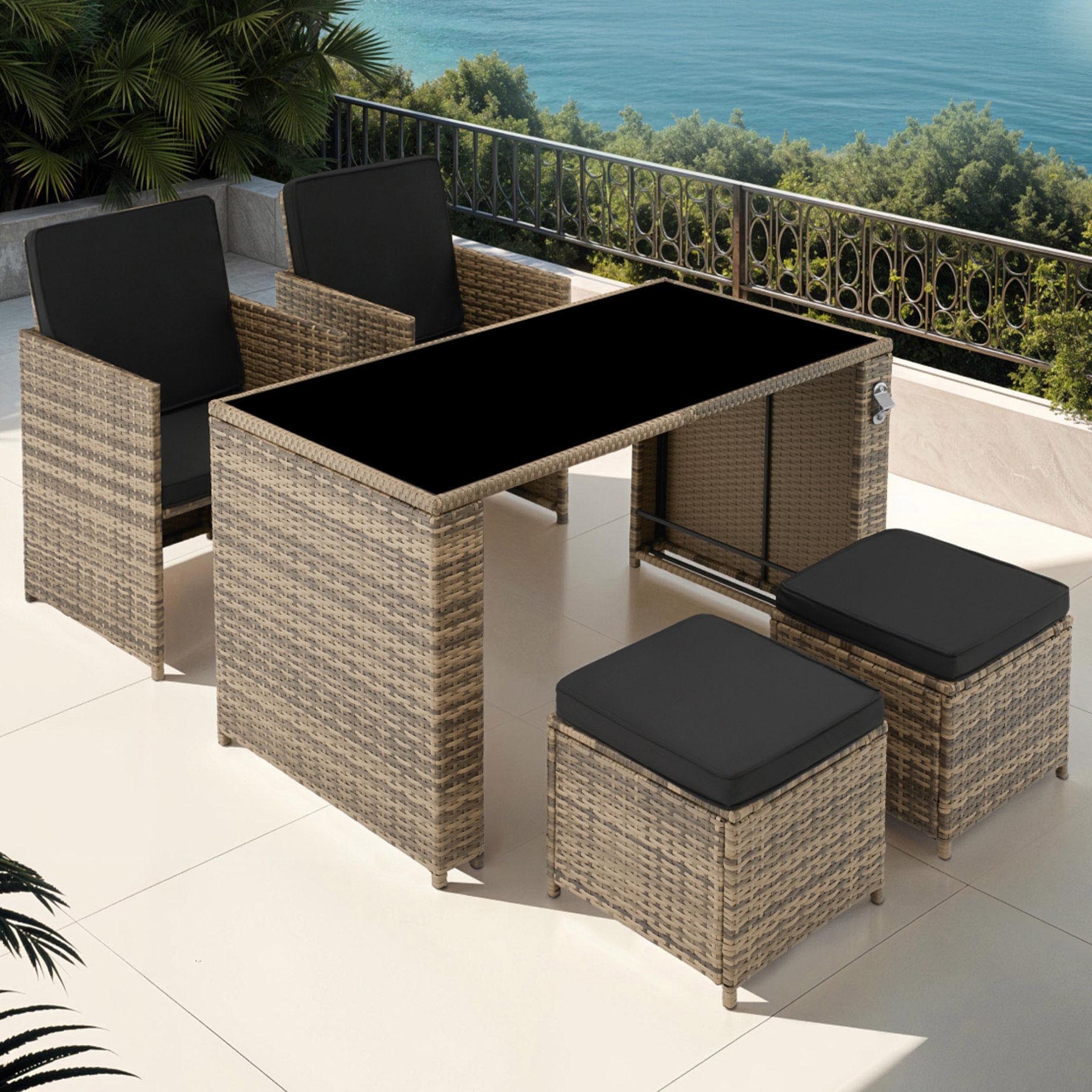 tectake Palermo 4 Seater Nature Garden Table Set Image 1