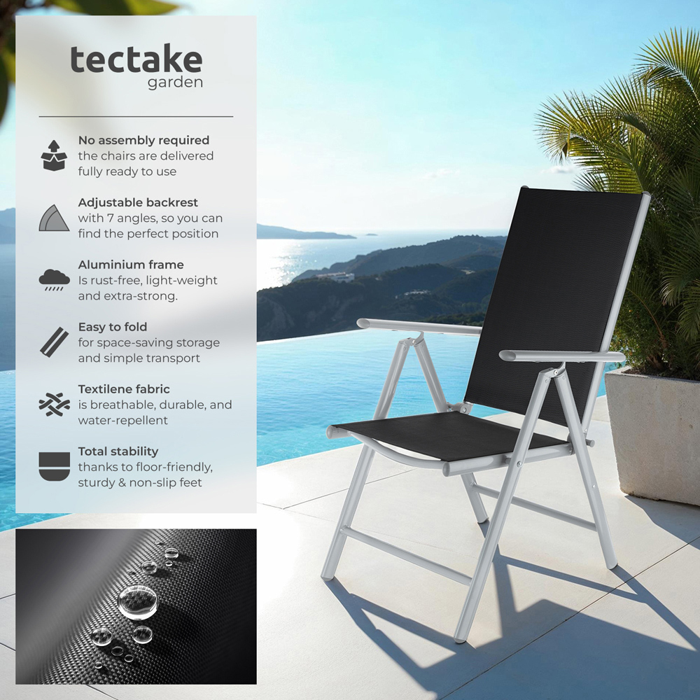 tectake Marilena Set of 4 Silver Adjustable Garden Chair Image 6