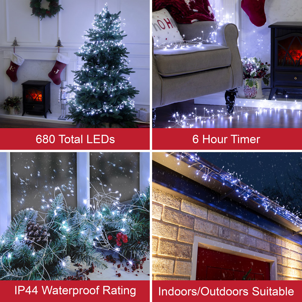 The Christmas Workshop 5.6m 680 White LED Silver Cluster String Light Image 8
