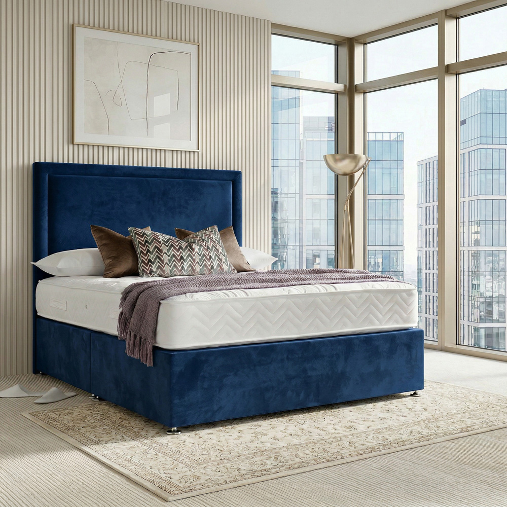DS Living Velmont Double Dark Blue Plush Divan Bed Image 5
