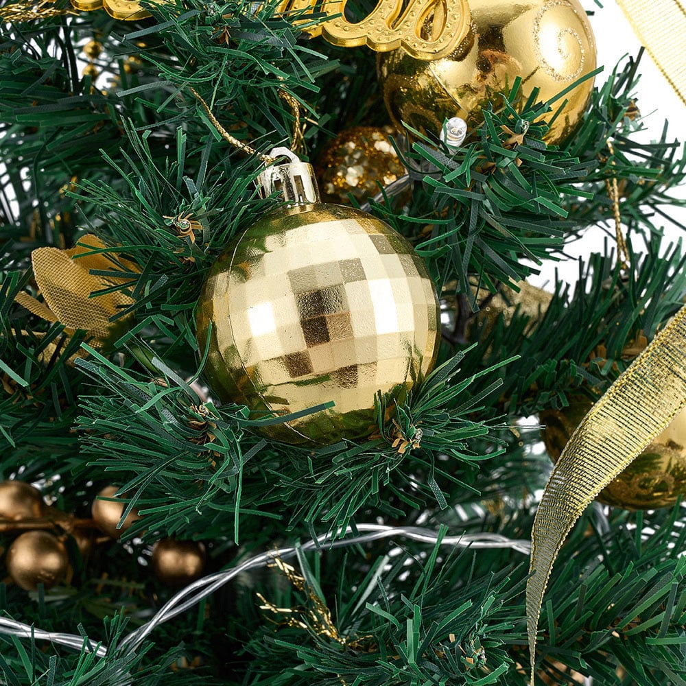 Living and Home Golden Ornaments and Star Topper Mini Christmas Tree with LED String Light 1.9ft Image 5