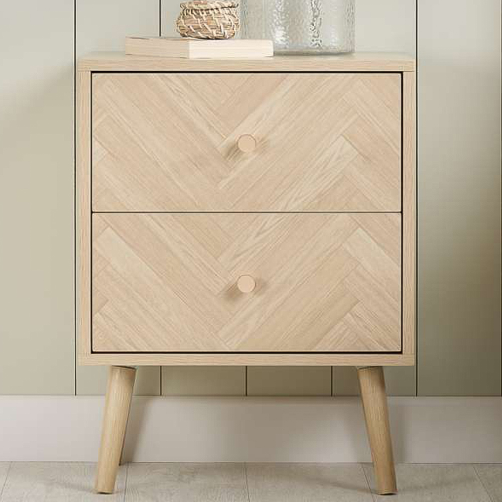 Birlea Herringford 2 Drawer Oak Bedside table Image 1