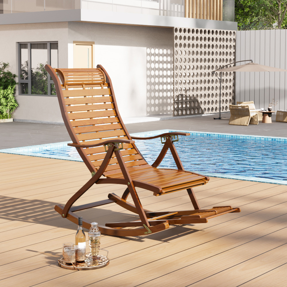 Living and Home Bamboo Foldable Rocking Chair Recliner Image 7