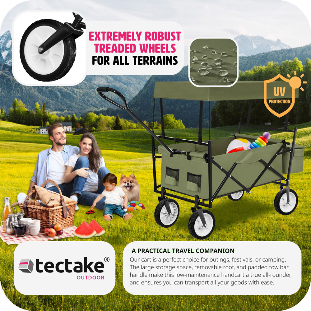 tectake Green 3 Pocket Foldable Garden Trolley 80kg Image 4