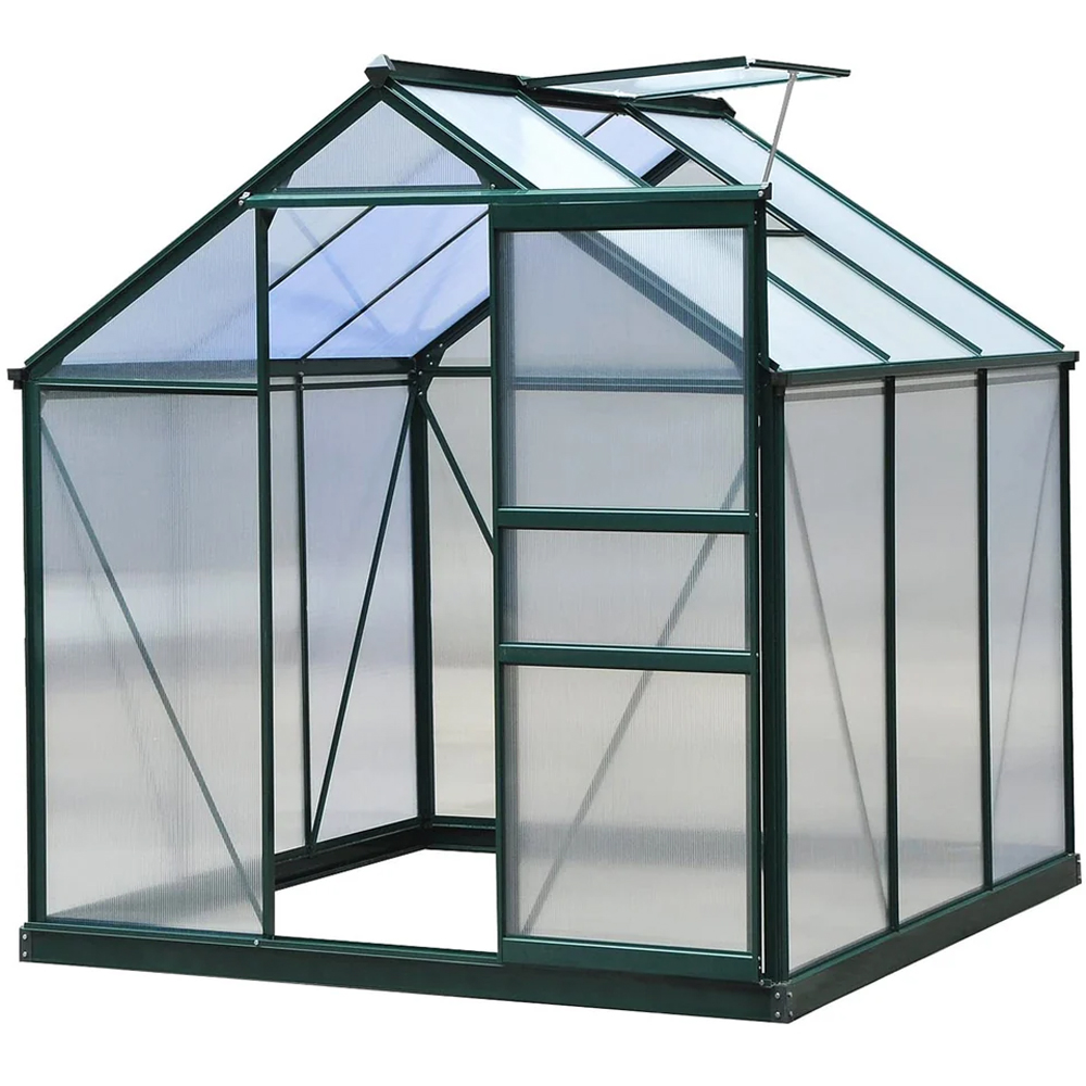 MonsterShop Green 6 x 6ft Polycarbonate Greenhouse with Base Image 1