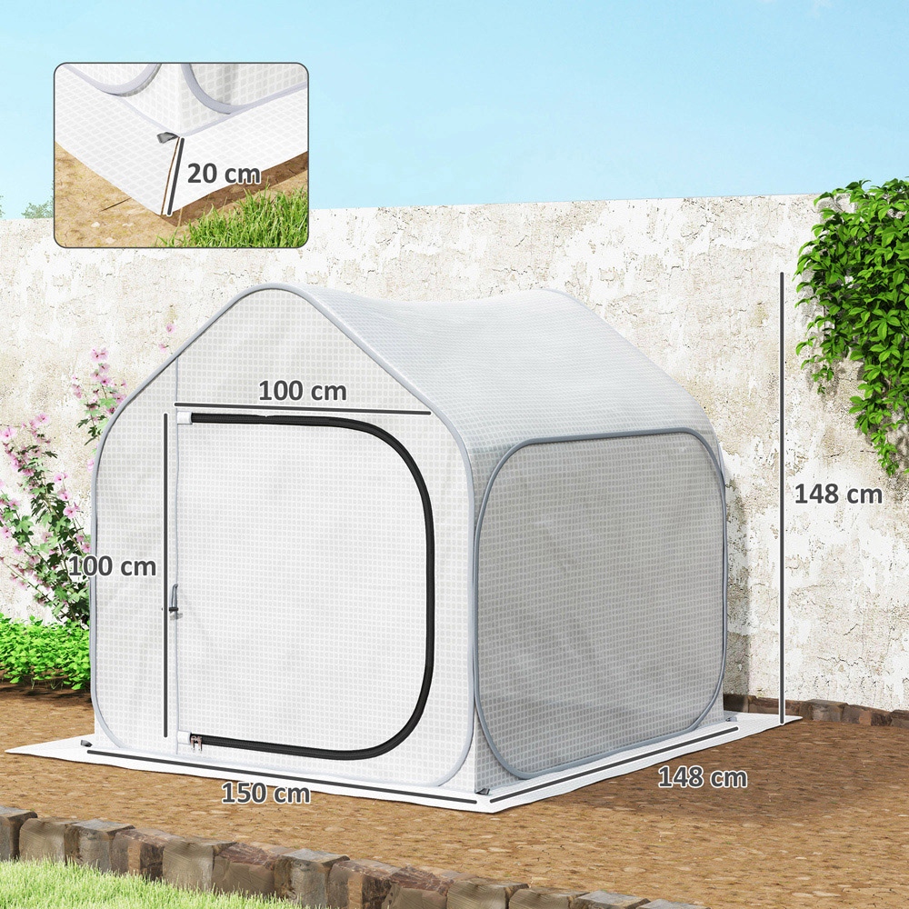 Outsunny White PE Cover 4.9 x 4.8ft Mini Pop Up Greenhouse with Zipper Door Image 8