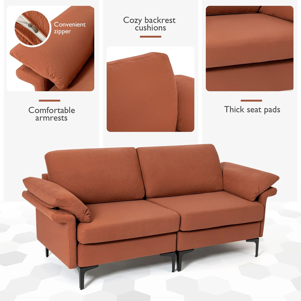 Costway 2 Seater Orange Upholstered Sofa Image 7