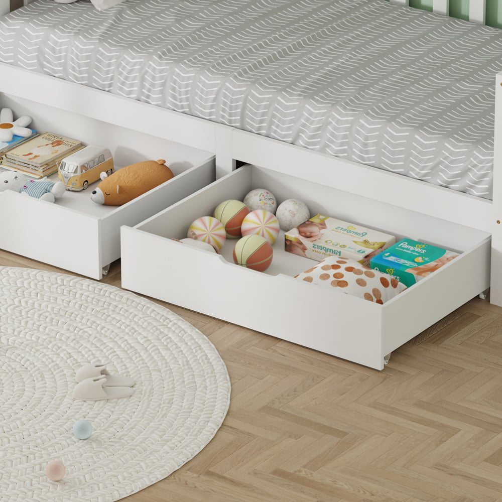 FurnitureHMD 2 Drawer White Pine Wood Kids Bed Frame Image 5