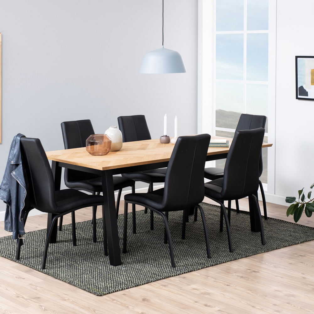 Florence Brighton 6 Seater Herringbone Effect Dining Table Oak Image 9