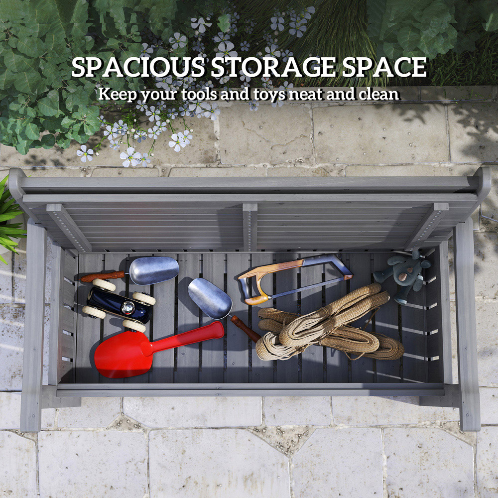 Outsunny Charcoal Grey Wood Storage Garden Bench Image 5