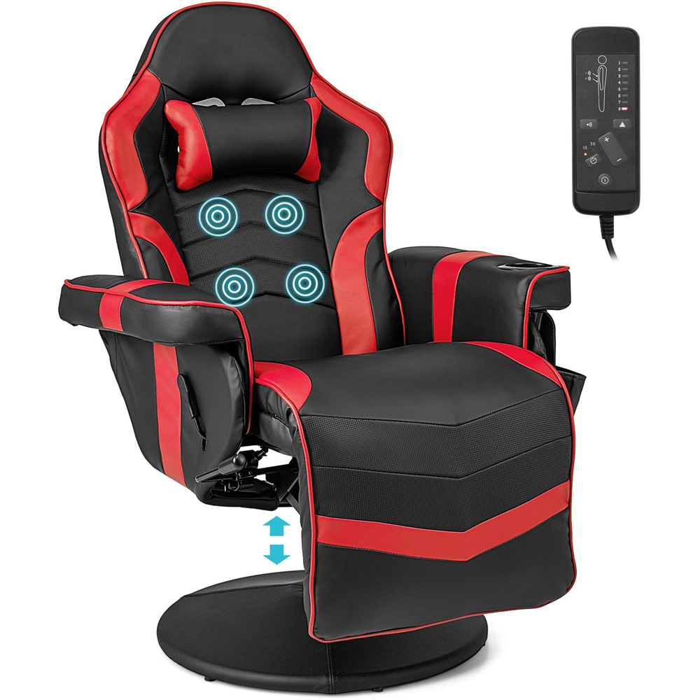 Costway Red Massage Gaming Chair with Cup Holder Image 2